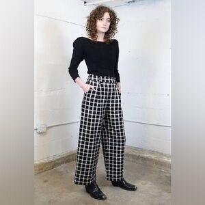 Mara Hoffman Black and White Grid Wide Leg Amani Pants, High rise